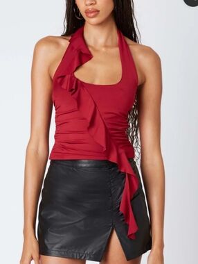 Reoria Halter top with a scoop neck and frill Y2K Style